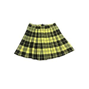 Love Tree Yellow & Black Plaid Pleated Mini Skirt Size Small Y2K 90s Preppy